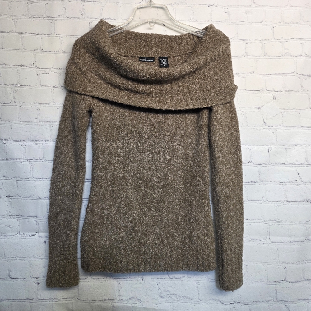 Moda International/  Off-Shoulder Sweater in Tan, Wool Blend